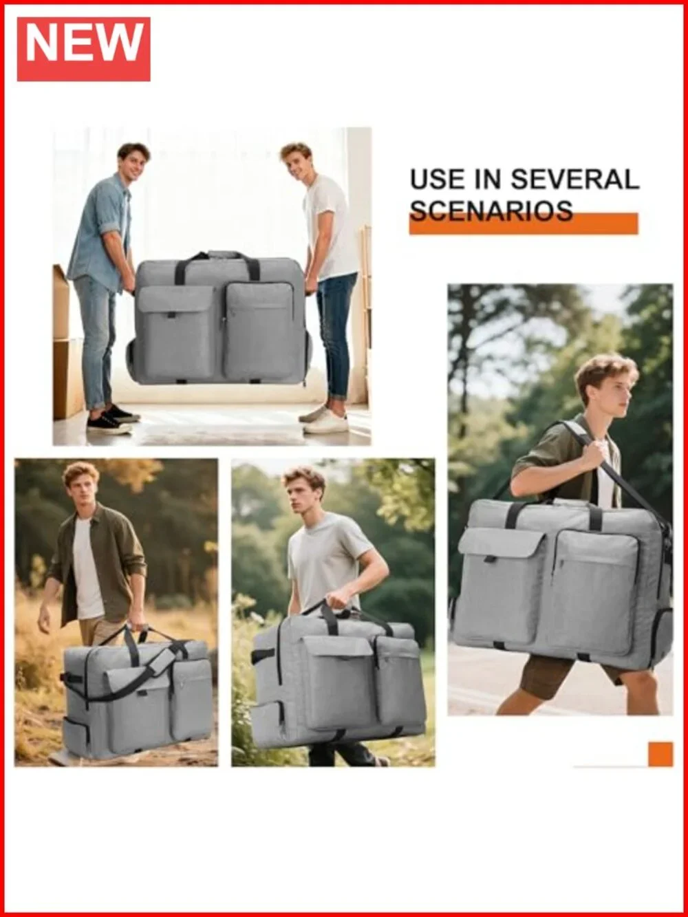 120L Foldable Waterproof Travel Duffle Bag with Shoes Compartment - Large